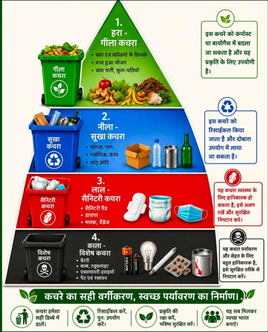 चार रंग के डिब्बों से होगा कचरे का सही निपटान, स्वच्छ एवं स्वस्थ जिले के निर्माण की दिशा में महत्वपूर्ण पहल